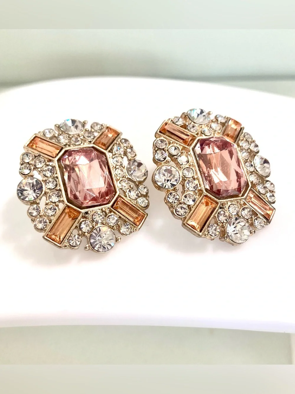 Champagne Pink rhinestone Statement pierced preloved Earrings elegant jewelry